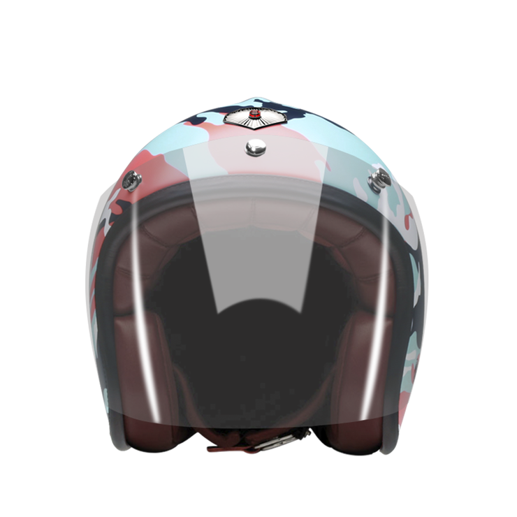 Open Face Camouflage Orange-helmet-front-clear smoke